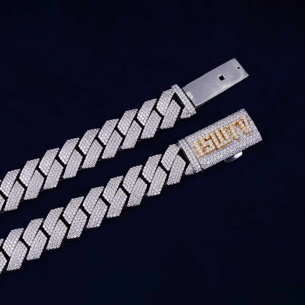 Custom Clasp 4 Row 20MM Moissanite Cuban Link Chain 14K Gold