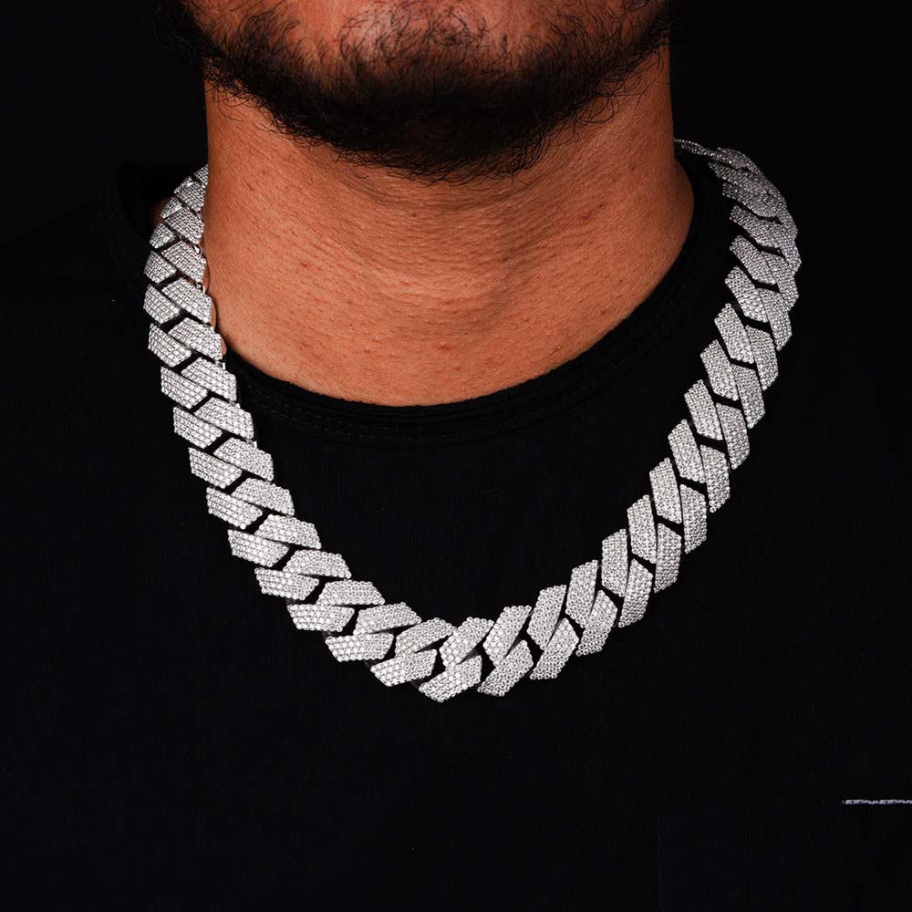 Custom Clasp 4 Row 20MM Moissanite Cuban Link Chain 14K Gold