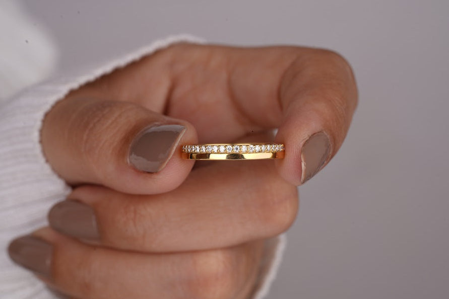 Wedding Band For Women One Side Pave Diamond Ring