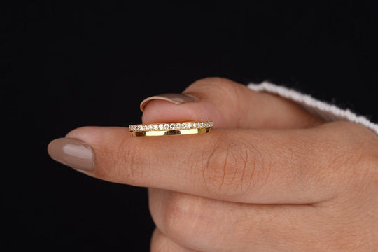 Wedding Band For Women One Side Pave Diamond Ring