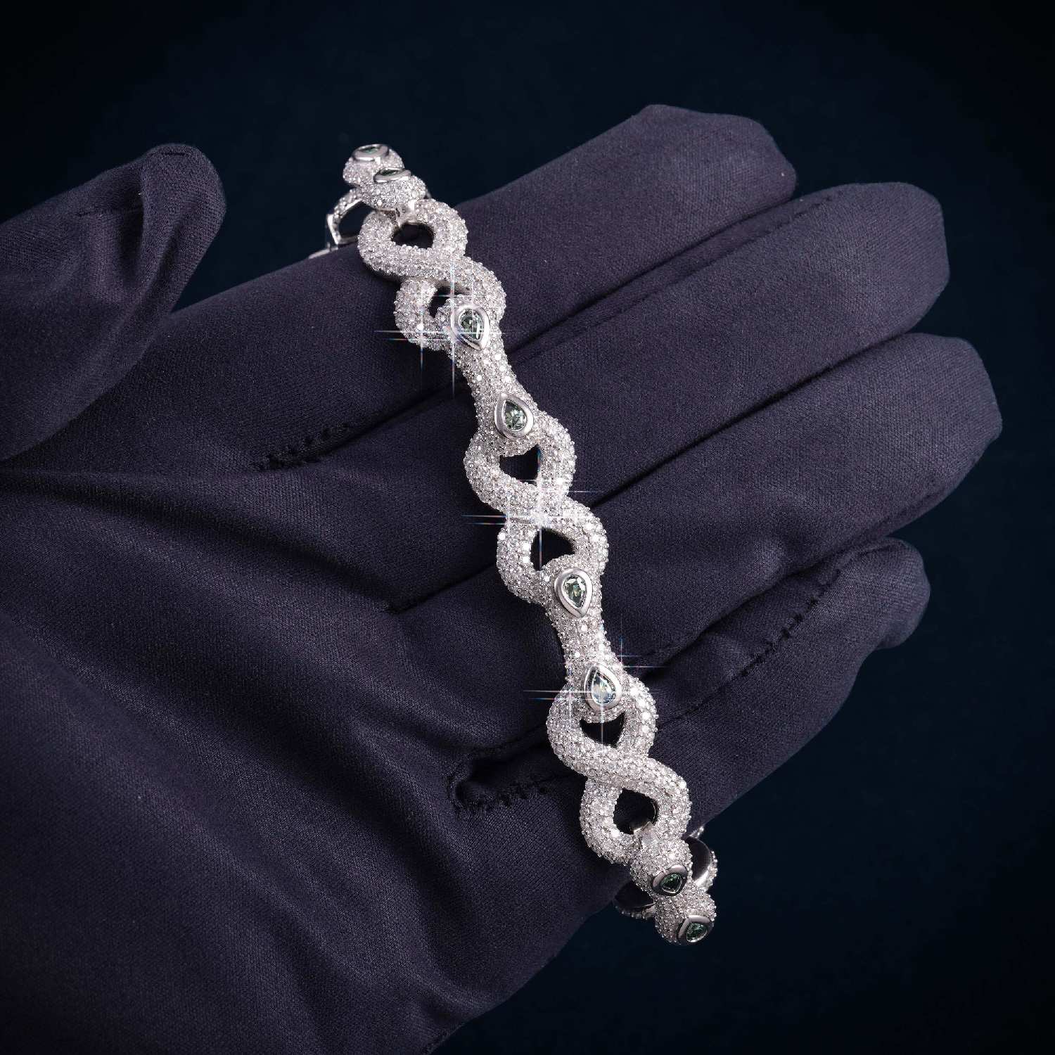13MM Double-Halo Moissanite Infinity Link Bracelet 14K Gold