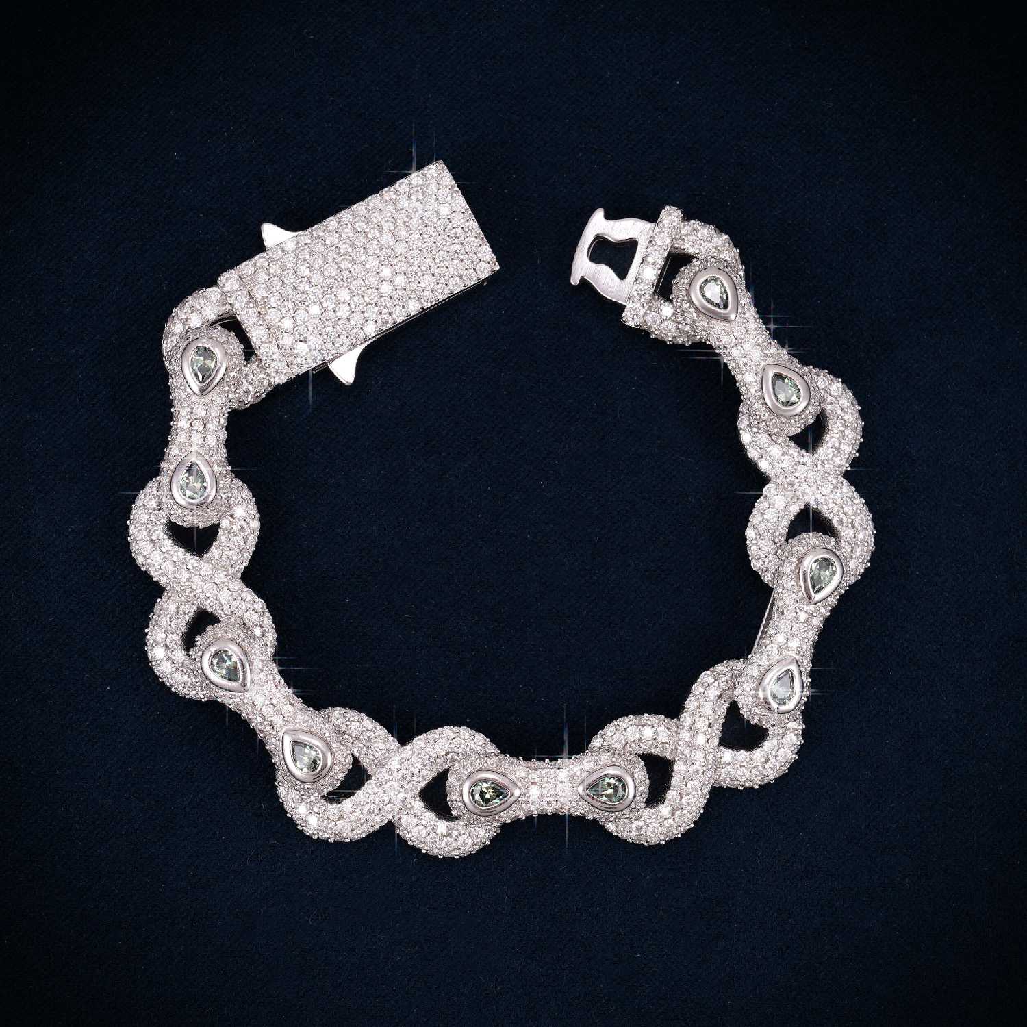 13MM Double-Halo Moissanite Infinity Link Bracelet 14K Gold