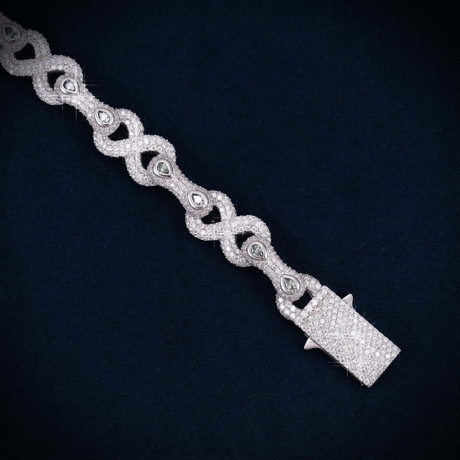 13MM Double-Halo Moissanite Infinity Link Bracelet 14K Gold