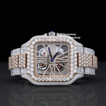 Cartier Aesthetic Two Tone Moissanite Watch For Men Automatic Movement