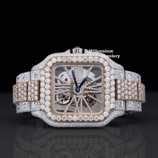 Cartier Aesthetic Two Tone Moissanite Watch For Men Automatic Movement