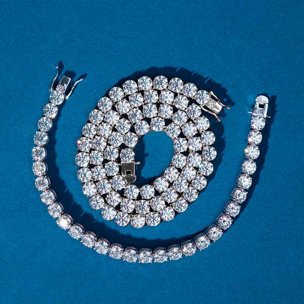6MM Moissanite Tennis Chain/Bracelet Bundle 14K Gold