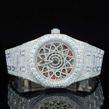 AP Iced Out Moissanite Watch Red Arabic Number With Automatic Movement