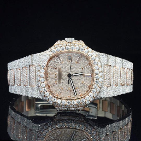 Patek Classic Two Tone Moissanite Diamond Iced Out Automatic Watch