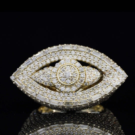 Eye Shape Round Baguette Moissanite Diamond Hip Hop Ring