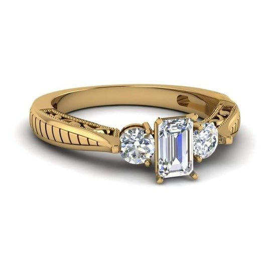 Vintage Style 1.50ct Emerald Cut And Round Cut Three Stone Ring