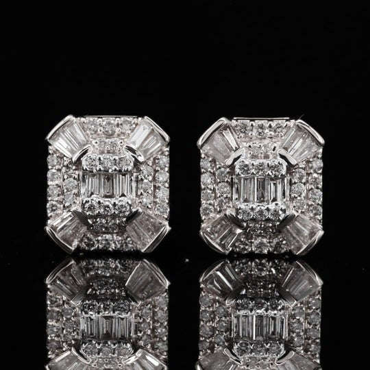 Amazing Round And Baguette Moissanite Diamond Hip Hop Style Earring