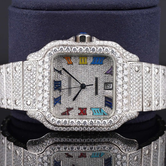 Rainbow Design Cartier Roman Number Fully Automatic Moissanite Watch