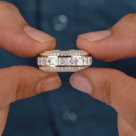 10ct Round and Princess Cut Moissanite Diamond Full Eternity Ring For Men