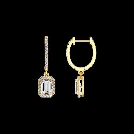 1.50ct Emerald Cut Moissanite Halo Drop Dangle Earrings