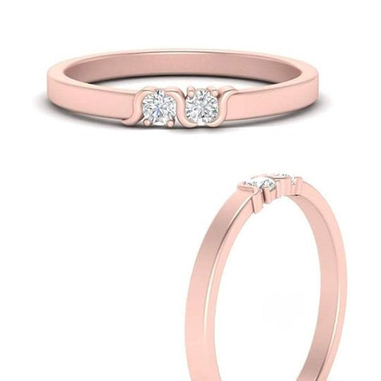 Two Stone Round Shape Prong Setting Moissanite Diamond Wedding Ring