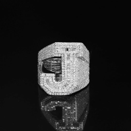 J Initial Custom Round And Baguette Moissanite Diamond Ring 3ct