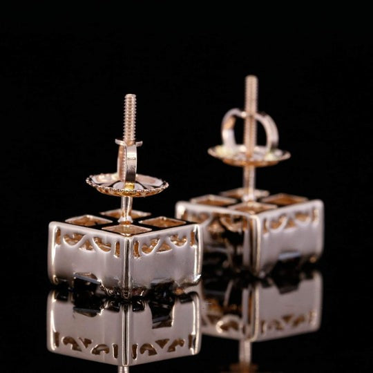 Elegant Round And Baguette Square Screw Moissanite Diamond Men Earring