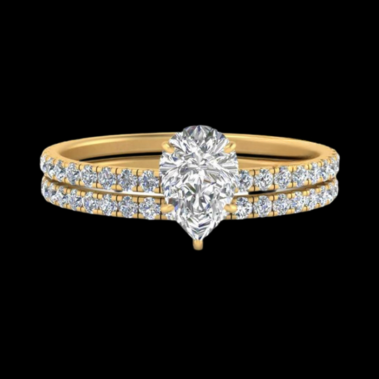 Pear Shape Moissanite Diamond Hidden Halo Pattern Eternity Ring