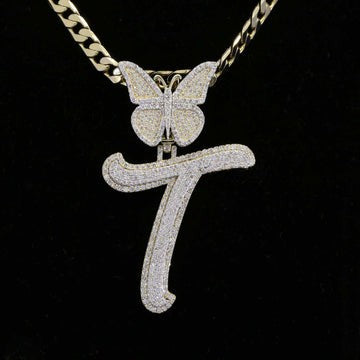 Custom T With Butterfly Moissanite Diamond Iced Out Hip Hop Pendant