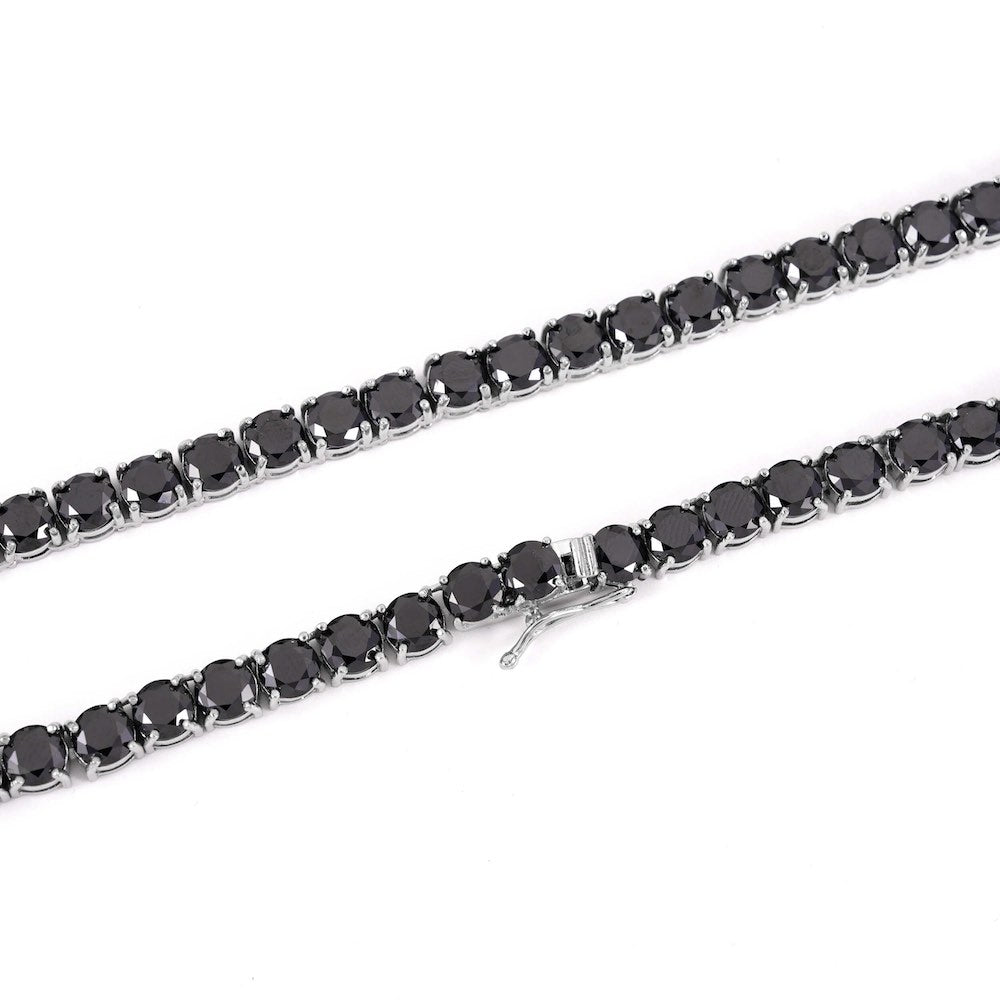 Black Diamond Tennis Chain 14K Solid White Gold | 5MM