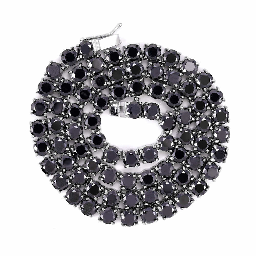 Black Diamond Tennis Chain 14K Solid White Gold | 5MM