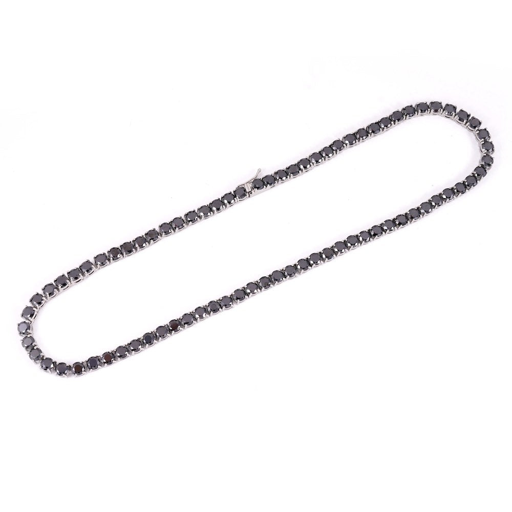 Black Diamond Tennis Chain 14K Solid White Gold | 5MM