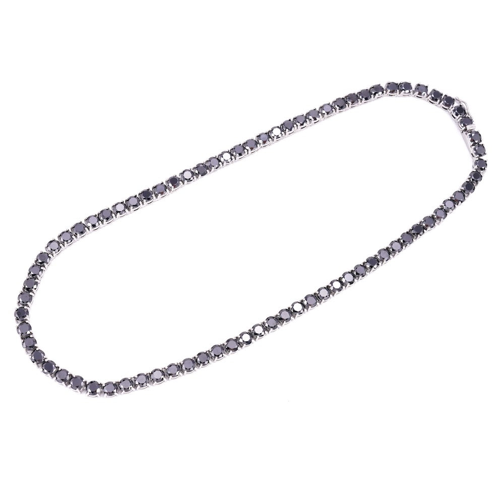 Black Diamond Tennis Chain 14K Solid White Gold | 5MM