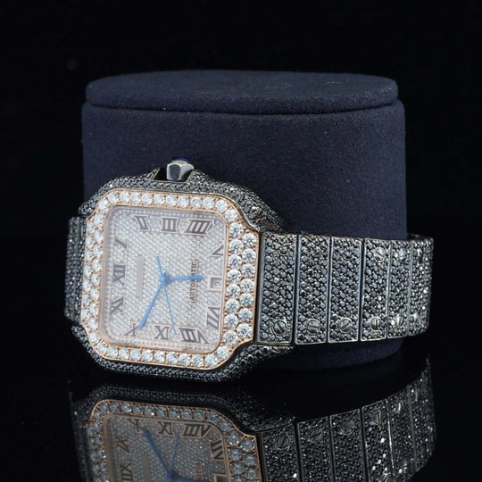 Cartier Fully iced Out Moissanite Watch Jet Black Automatic