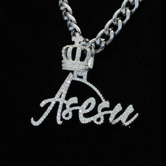 Custom Asesu Name Moissanite Diamond Hip Hop King Crown Logo Pendant