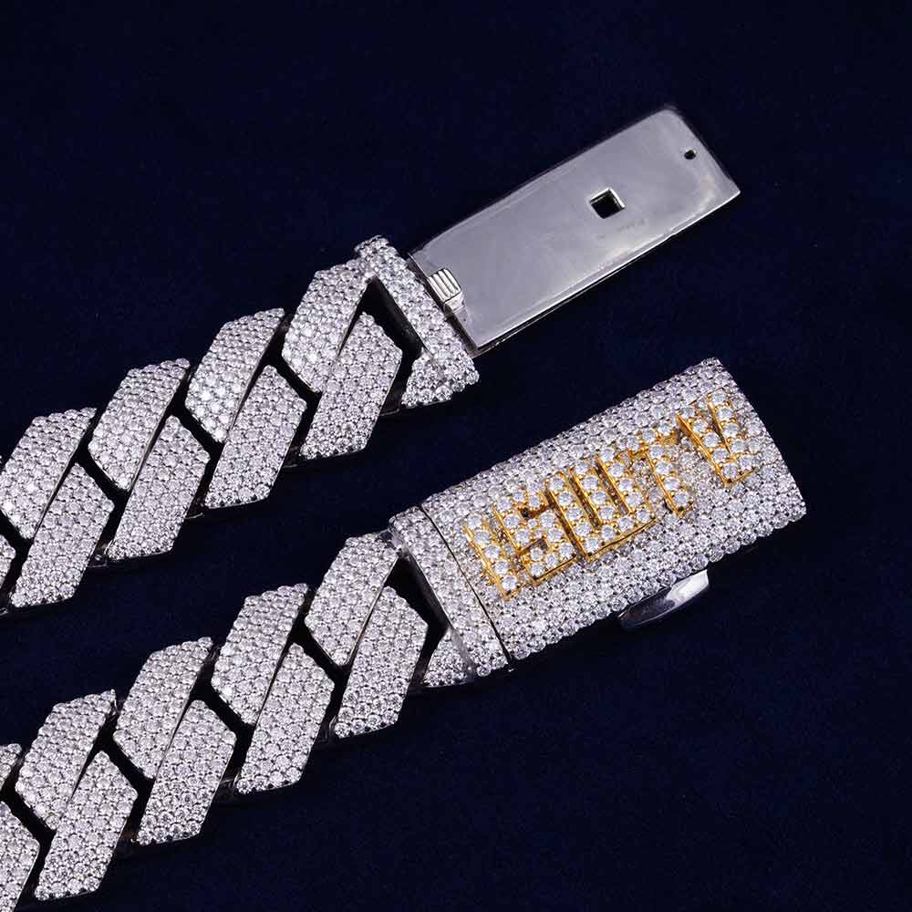Custom Clasp 4 Row 20MM Moissanite Cuban Link Chain 14K Gold
