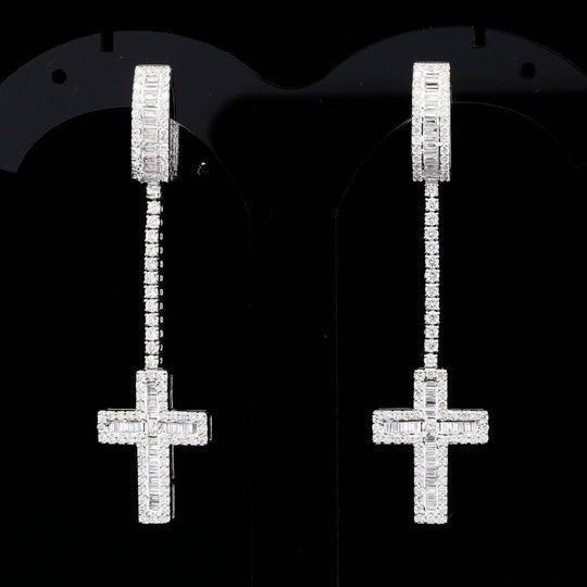 Drop Dangle Round Baguette Hip Hop Style Moissanite Diamond Earring