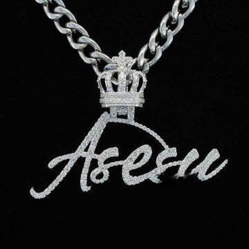 Custom Asesu Name Moissanite Diamond Hip Hop King Crown Logo Pendant