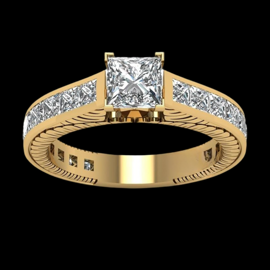 Vintage Princess Cut Channel With Prong Set Moissanite Diamond Wedding Ring