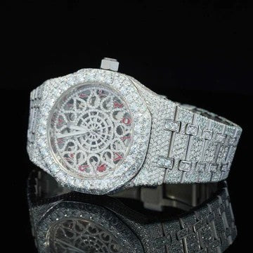 AP Iced Out Moissanite Watch Red Arabic Number With Automatic Movement