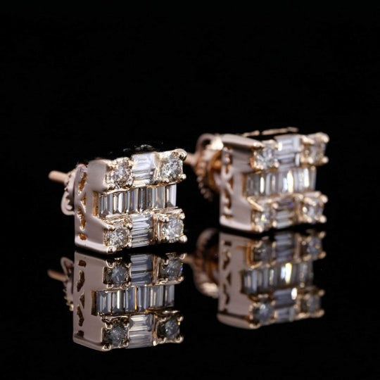 Elegant Round And Baguette Square Screw Moissanite Diamond Men Earring