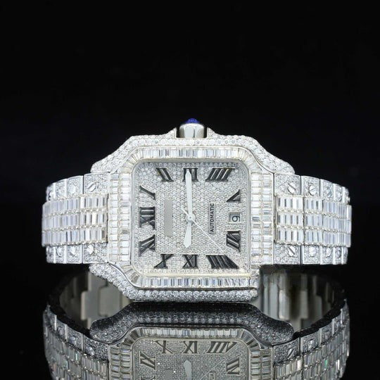 Iconic Cartier Roman Number Hip Hop Iced Out Moissanite Watch