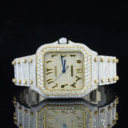 Arabic Number Cartier Iced Out Automatic Moissanite Watch For Men