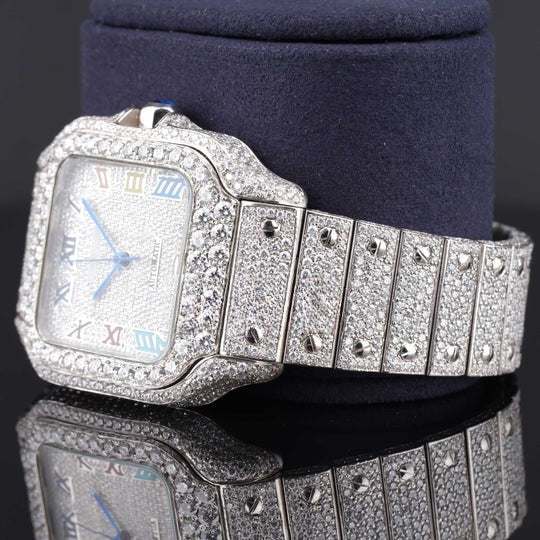 Automatic Moissanite Cartier Watch With Rainbow Color Number