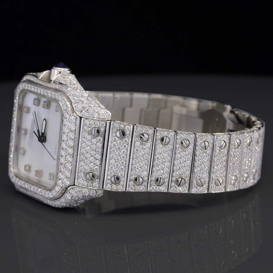 Cartier White Iced Out Moissanite Watch With Swiss Automatic Movement