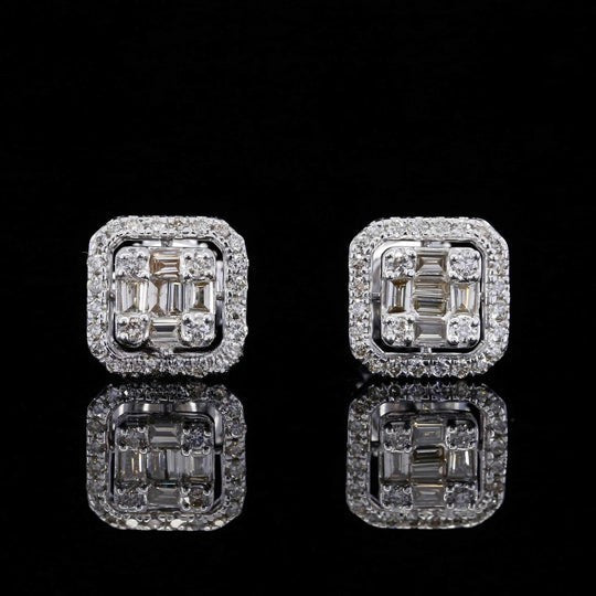 Moissanite Diamond Round And Baguette Shape Flower Style Men Earring