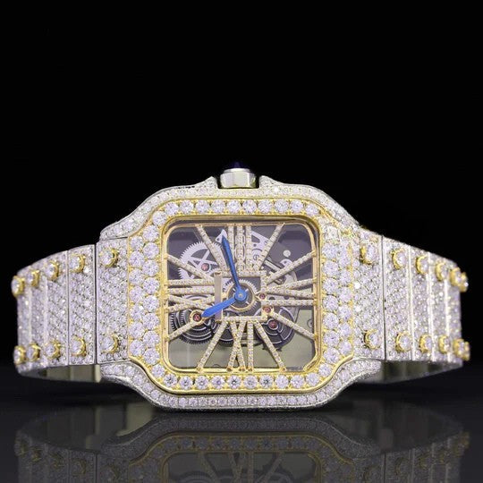 Iced Out Cartier Moissanite Watch Hip Hop Automatic Watch For Men