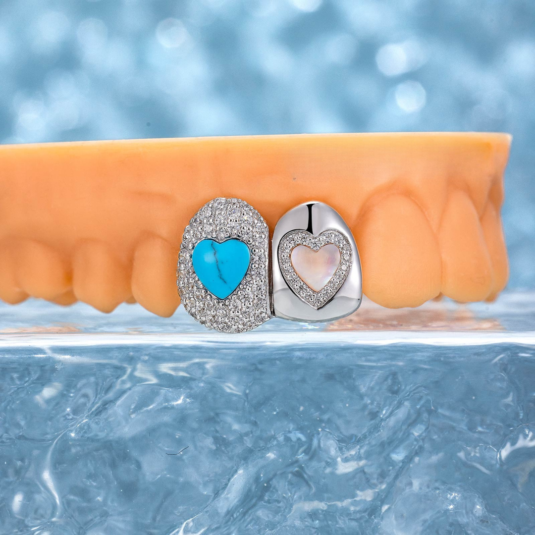 Turquoise & Pink Shell On Cap Grillz