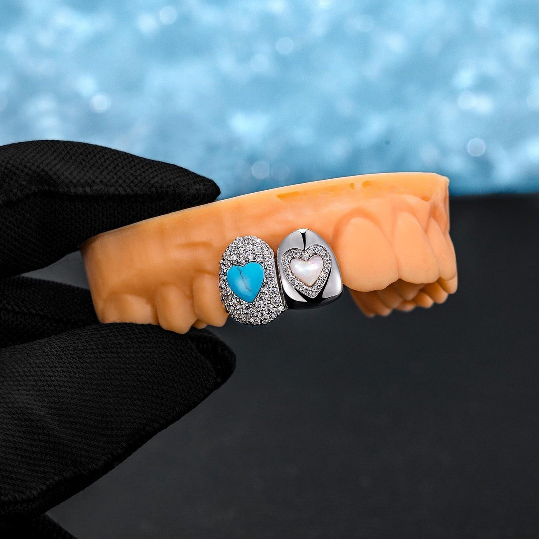 Turquoise & Pink Shell On Cap Grillz