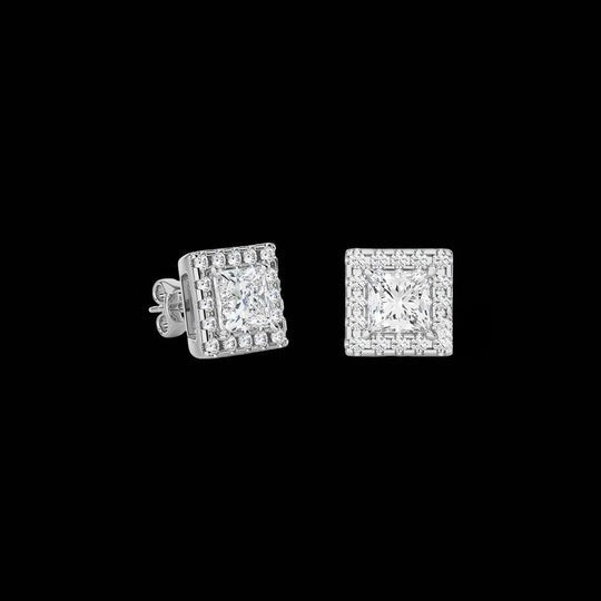 Halo Princess And Round Cut Moissanite Stud Earrings 2ct