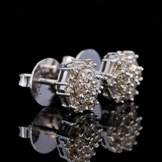 Elegant Round And Baguette Flower Screw Moissanite Diamond Men Earring