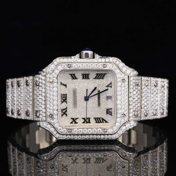 Cartier White Gold Color Moissanite watch Iced Out Watch For Men