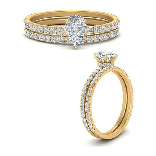 Pear Shape Moissanite Diamond Hidden Halo Pattern Eternity Ring
