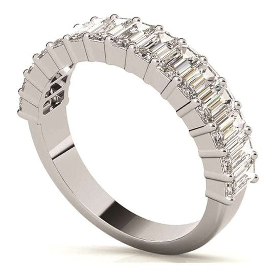 Emerald Cut Half Eternity Moissanite Diamond Wedding Band
