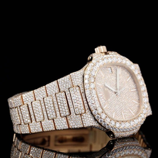 Classic Iced Out Sapphire Crystal Glass Automatic Watch
