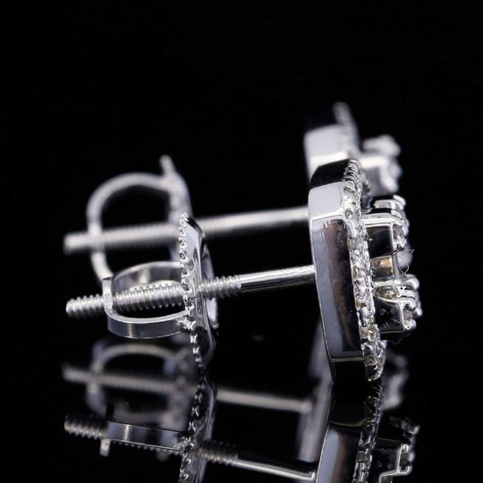 Moissanite Diamond Round And Baguette Shape Flower Style Men Earring